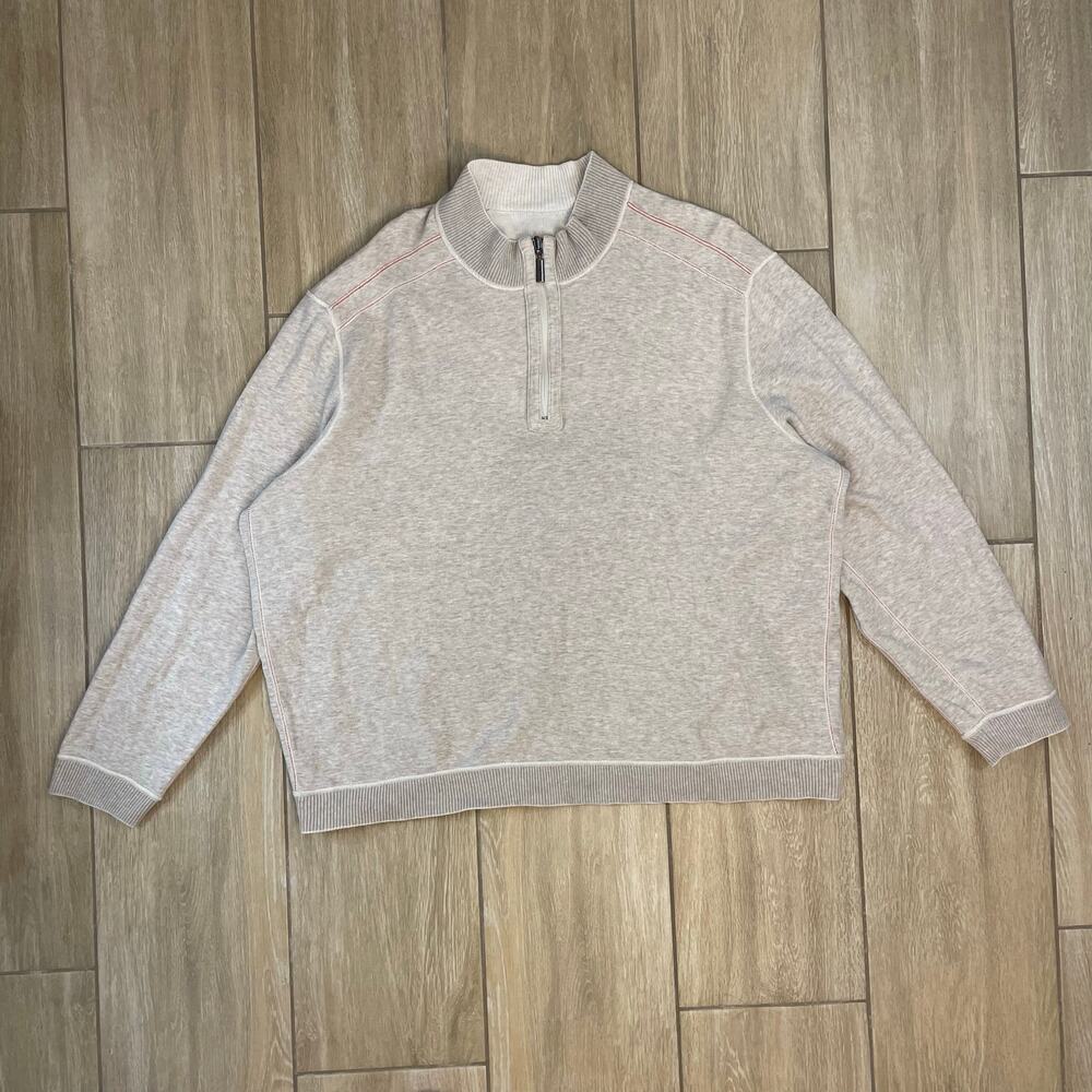 Tommy Bahama Reversible Quarter Zip Pullover Mens XL Beige Cotton Sweater